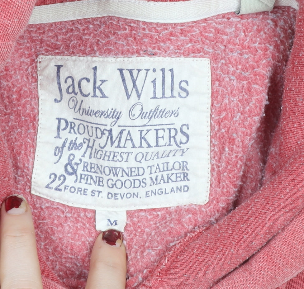 Jack Wills Womens Pink Pullover Hoodie Size M University Logo Cotton Blend