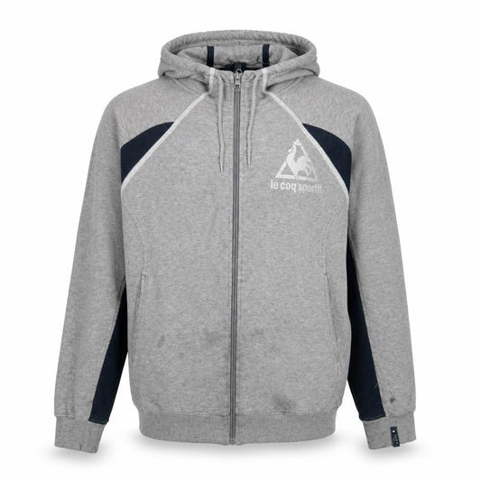 Front view of Le Coq Sportif Men's Grey Full Zip Hooded Jacket, size M