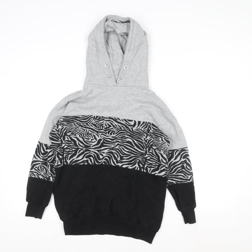 Next Girls Grey & Black Zebra Print Pullover Hoodie – 9 Years