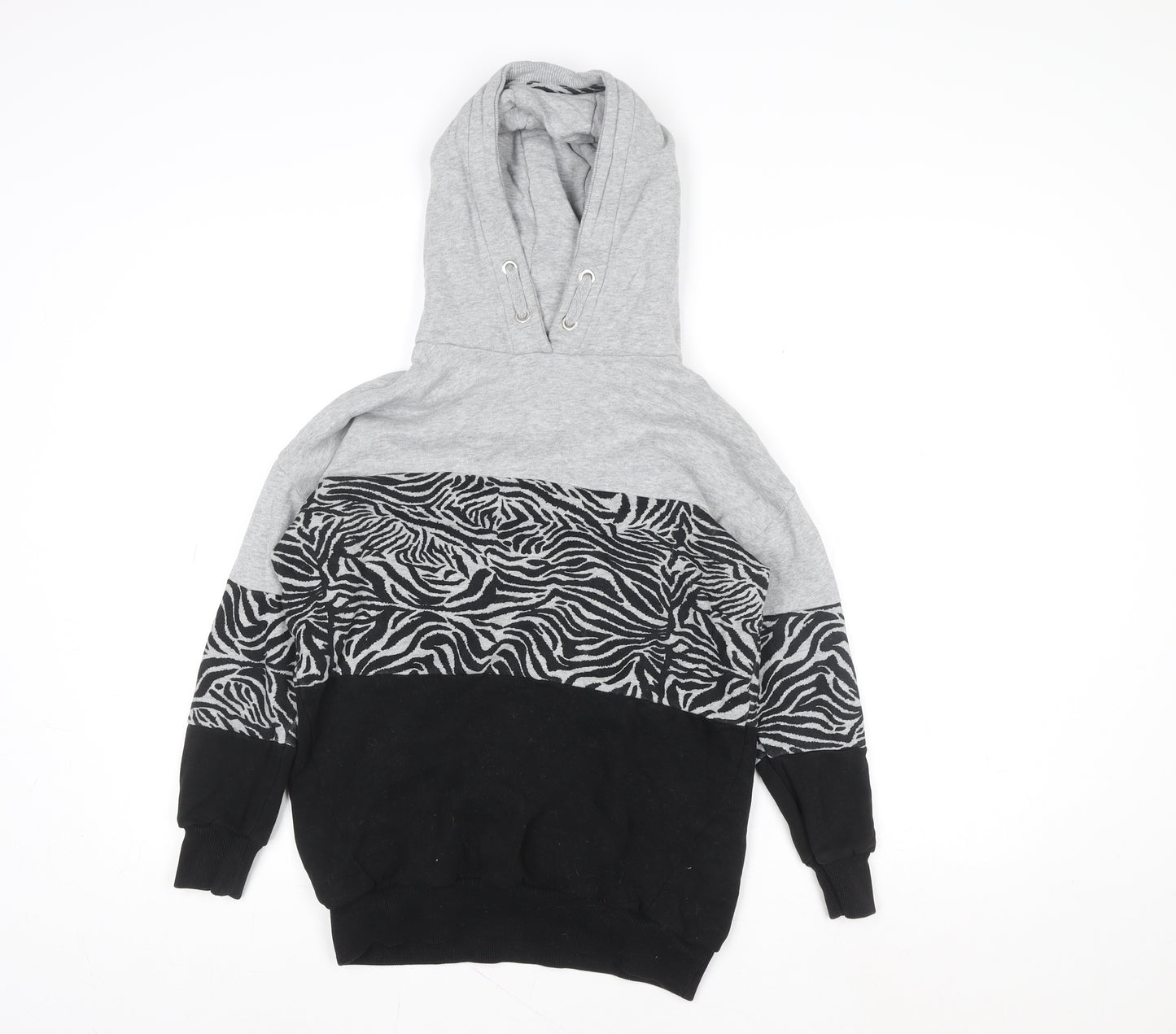 Next Girls Grey & Black Zebra Print Pullover Hoodie – 9 Years