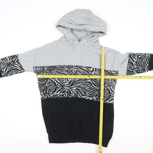 Next Girls Grey & Black Zebra Print Pullover Hoodie – 9 Years