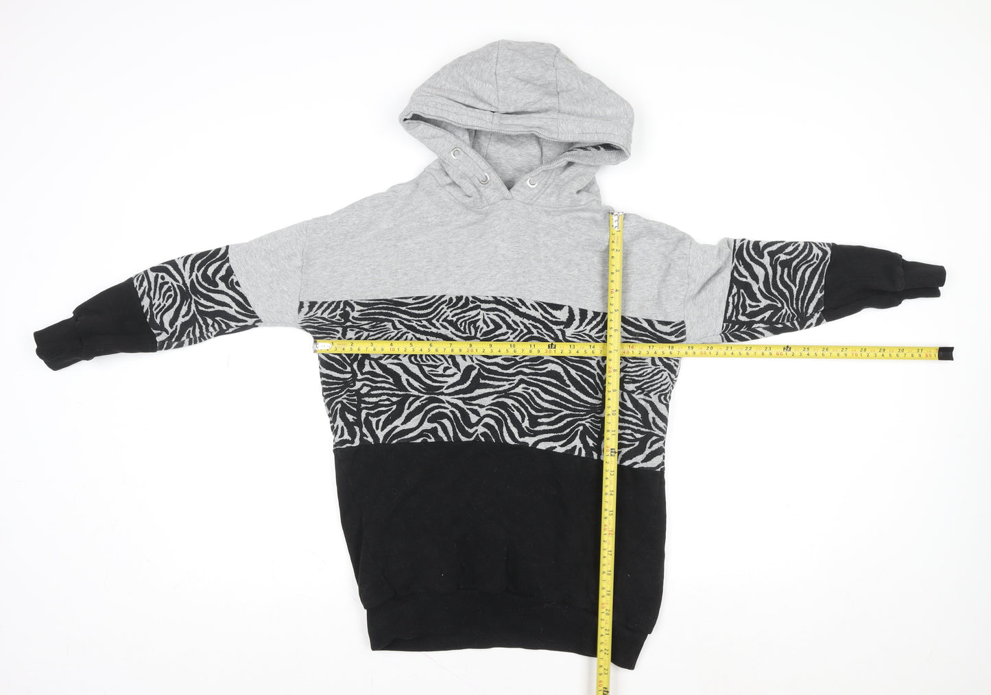 Next Girls Grey & Black Zebra Print Pullover Hoodie – 9 Years