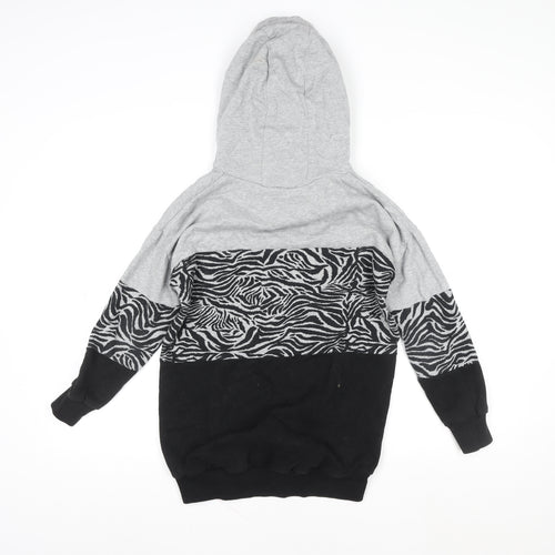 Next Girls Grey & Black Zebra Print Pullover Hoodie – 9 Years
