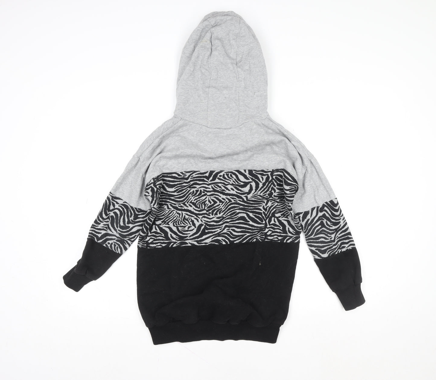 Next Girls Grey & Black Zebra Print Pullover Hoodie – 9 Years