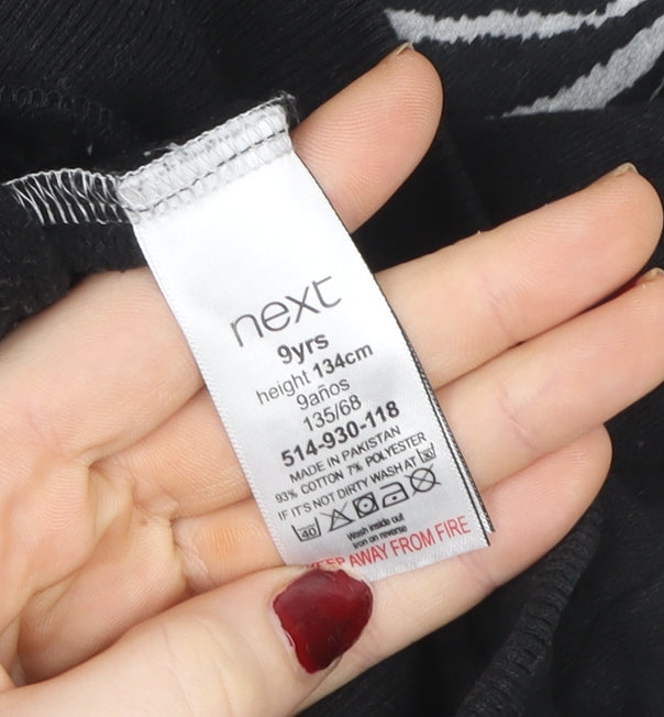 Next Girls Grey & Black Zebra Print Pullover Hoodie – 9 Years