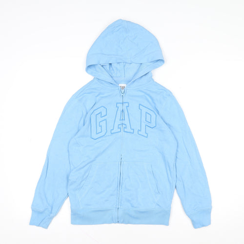 GAP Kids Girls Blue Hooded Full Zip Basic Jacket 8-9 Years Cotton Blend