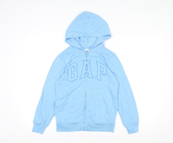 GAP Kids Girls Blue Hooded Full Zip Basic Jacket 8-9 Years Cotton Blend