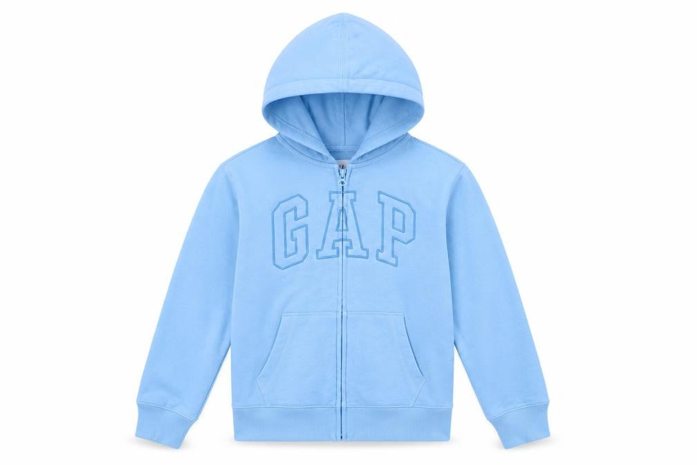 Front view of Gap Kids girls’ blue hooded full zip basic jacket 8-9 years cotton blend