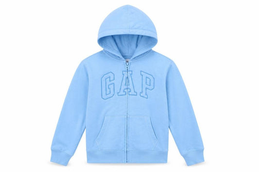 Front view of Gap Kids girls’ blue hooded full zip basic jacket 8-9 years cotton blend