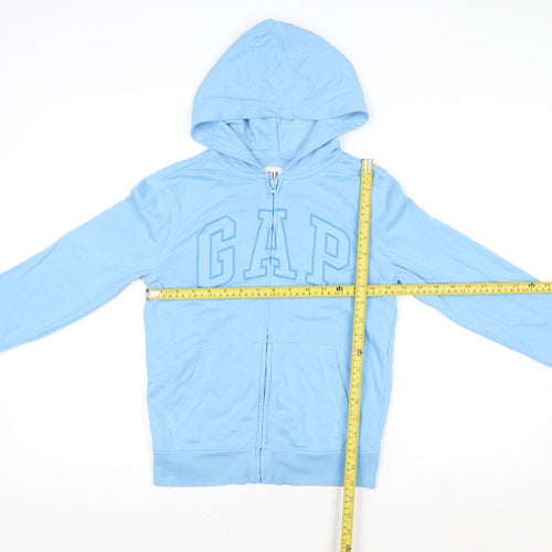 GAP Kids Girls Blue Hooded Full Zip Basic Jacket 8-9 Years Cotton Blend