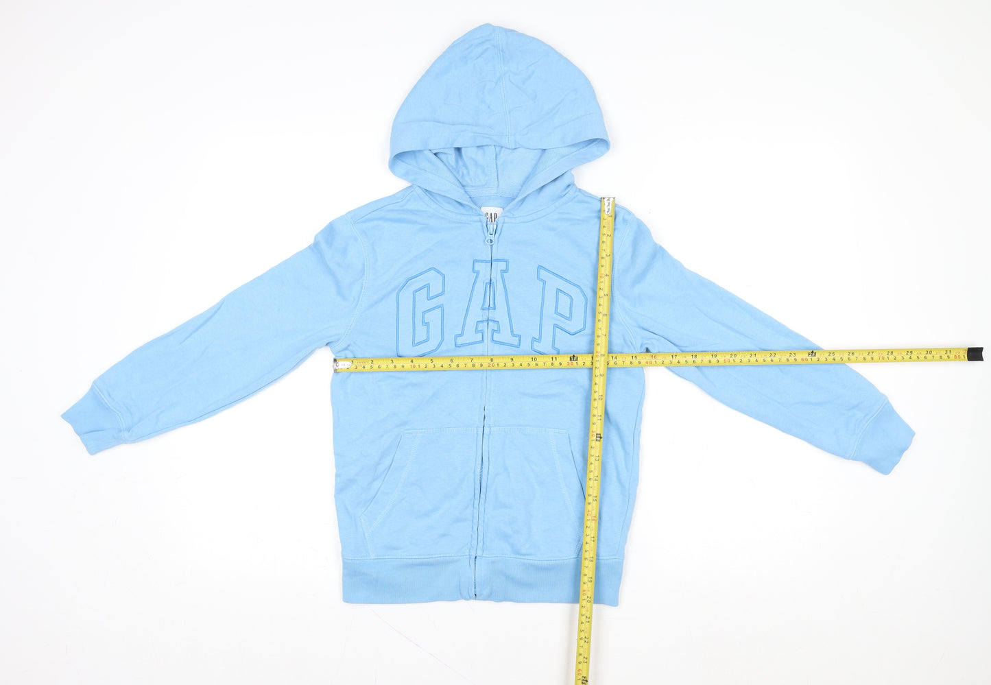 GAP Kids Girls Blue Hooded Full Zip Basic Jacket 8-9 Years Cotton Blend
