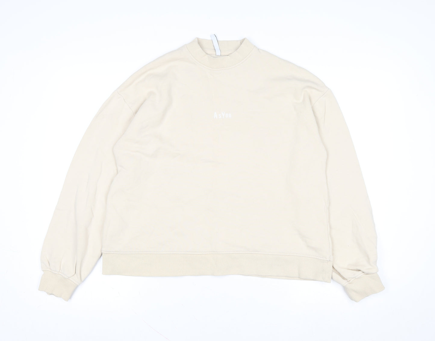 AsYou Women Beige Cotton Relaxed Fit Pullover Sweatshirt UK 8