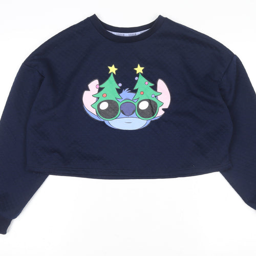 Disney Stitch Navy Christmas Crop Sweatshirt Womens M 12-14 Primark