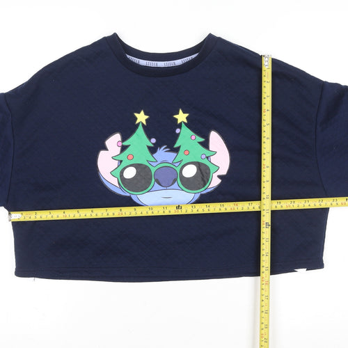 Disney Stitch Navy Christmas Crop Sweatshirt Womens M 12-14 Primark