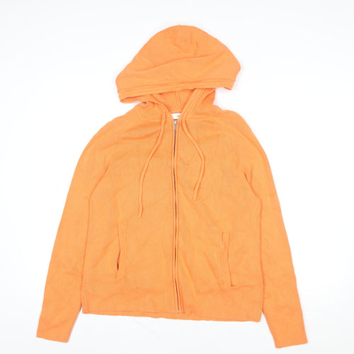 Marks and Spencer Women's Orange Cotton Knit Hooded Zip Jacket Size M