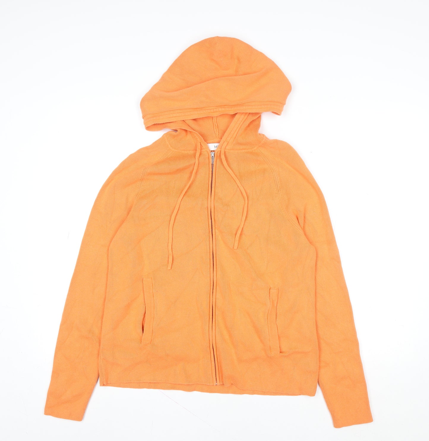 Marks and Spencer Women's Orange Cotton Knit Hooded Zip Jacket Size M