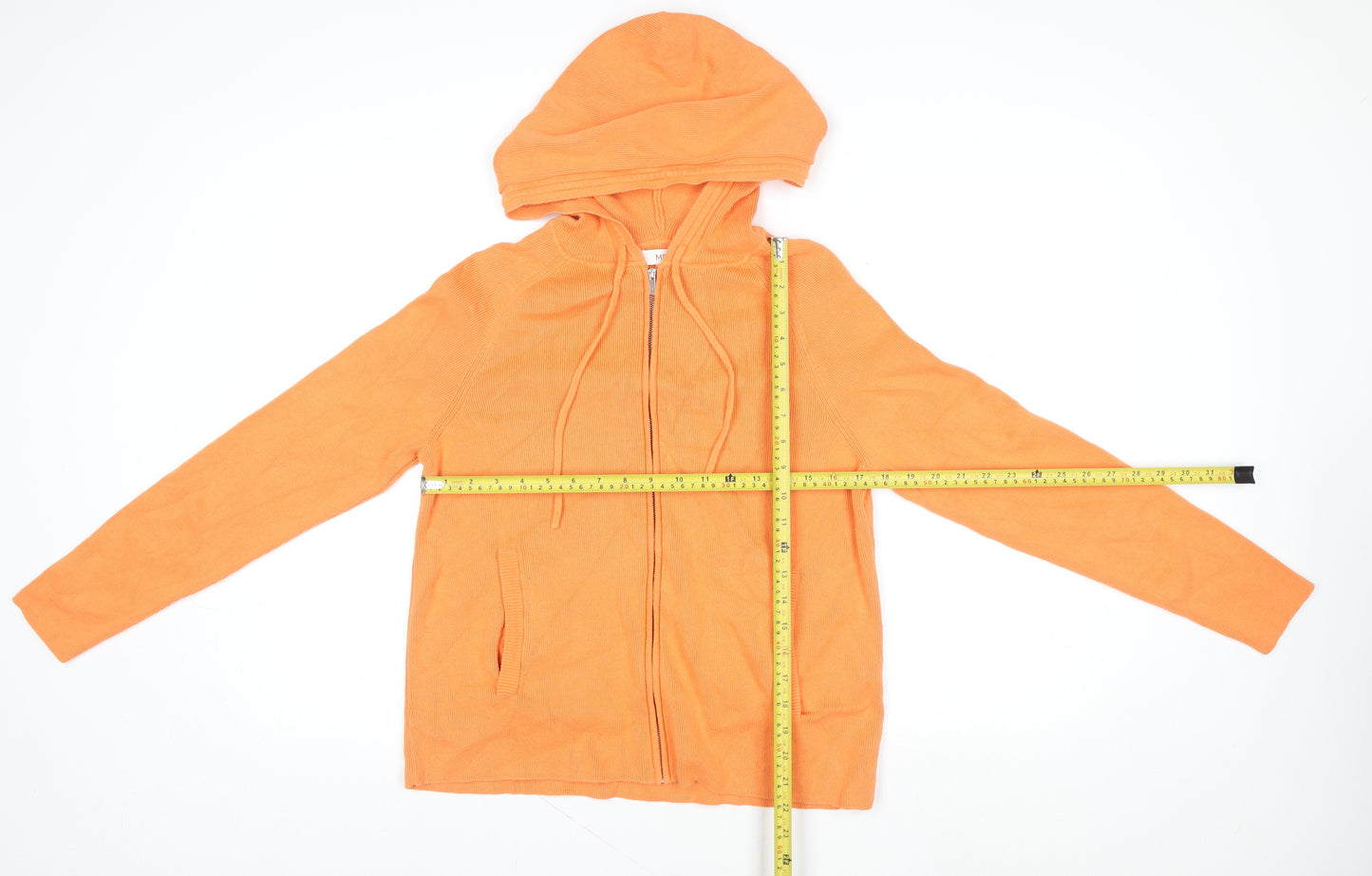 Marks and Spencer Women's Orange Cotton Knit Hooded Zip Jacket Size M