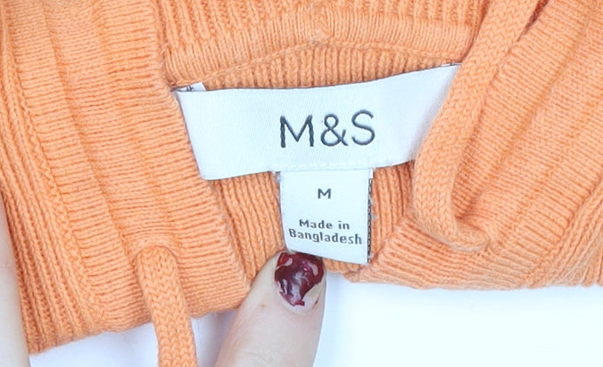 Marks and Spencer Women's Orange Cotton Knit Hooded Zip Jacket Size M