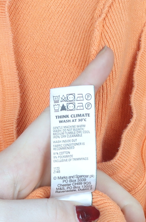 Marks and Spencer Women's Orange Cotton Knit Hooded Zip Jacket Size M