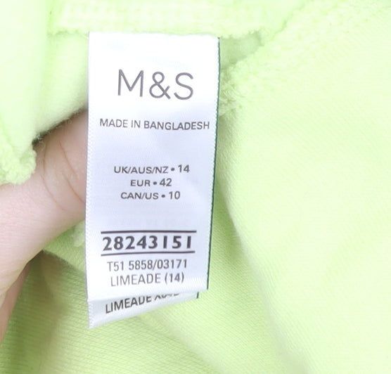 Marks and Spencer Women Lime Green Cotton Blend Pullover Sweatshirt Size 14
