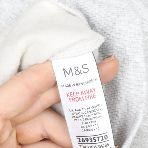 Marks and Spencer Girls Grey Zip Up Hooded Fleece Jacket 13-14 Years