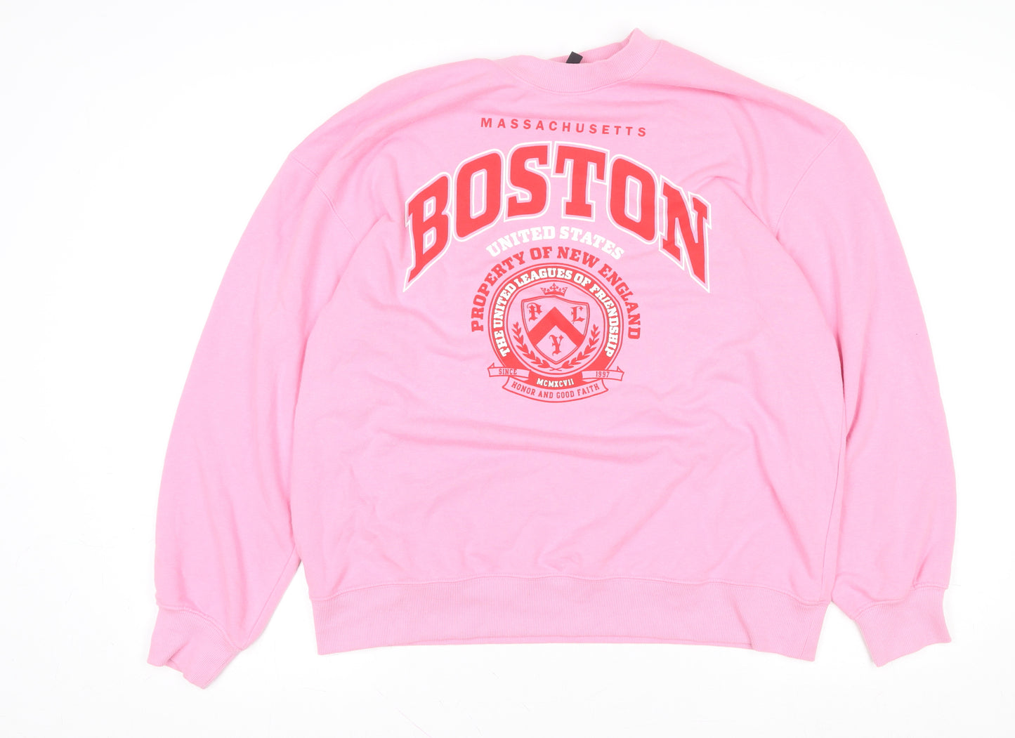 H&M Divided Women's Pink Boston Graphic Sweatshirt Size 12 M