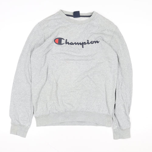 Champion Women Grey Medium Crew Neck Sweatshirt Logo Cotton Blend