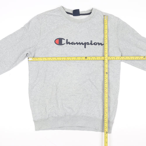 Champion Women Grey Medium Crew Neck Sweatshirt Logo Cotton Blend