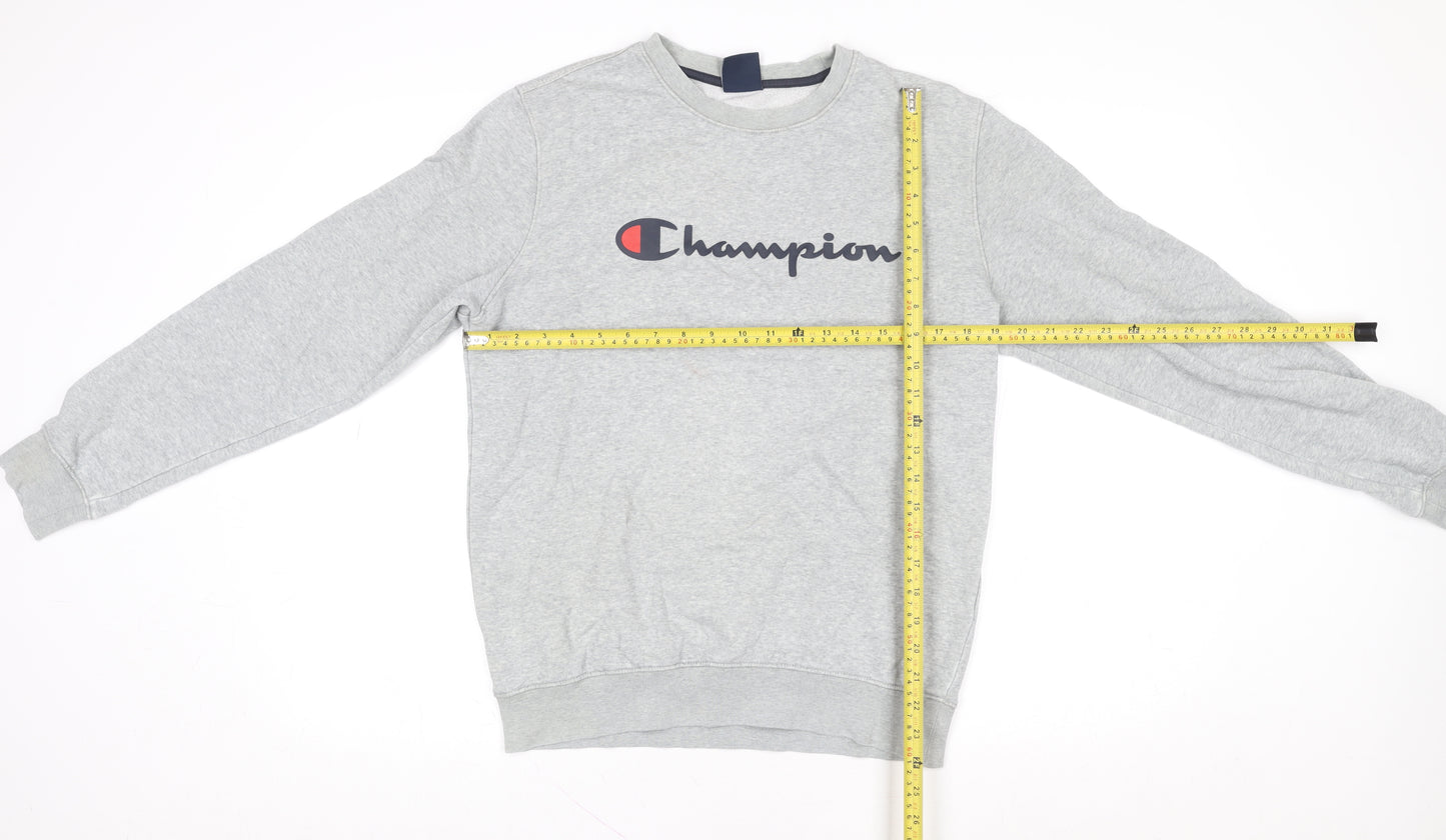 Champion Women Grey Medium Crew Neck Sweatshirt Logo Cotton Blend