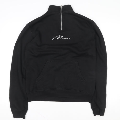 boohooMAN Men’s Black 1/4 Zip Embroidered Sweatshirt Size M
