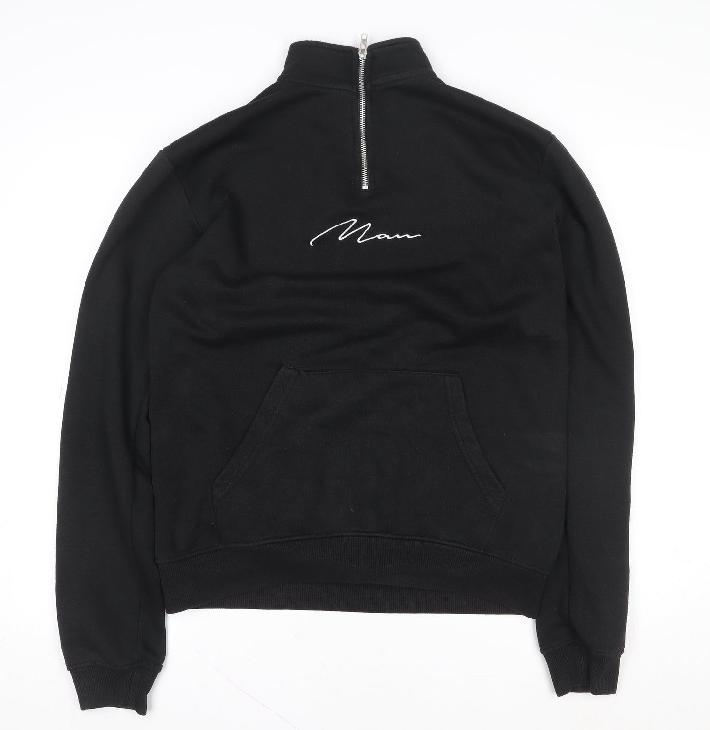 boohooMAN Men’s Black 1/4 Zip Embroidered Sweatshirt Size M
