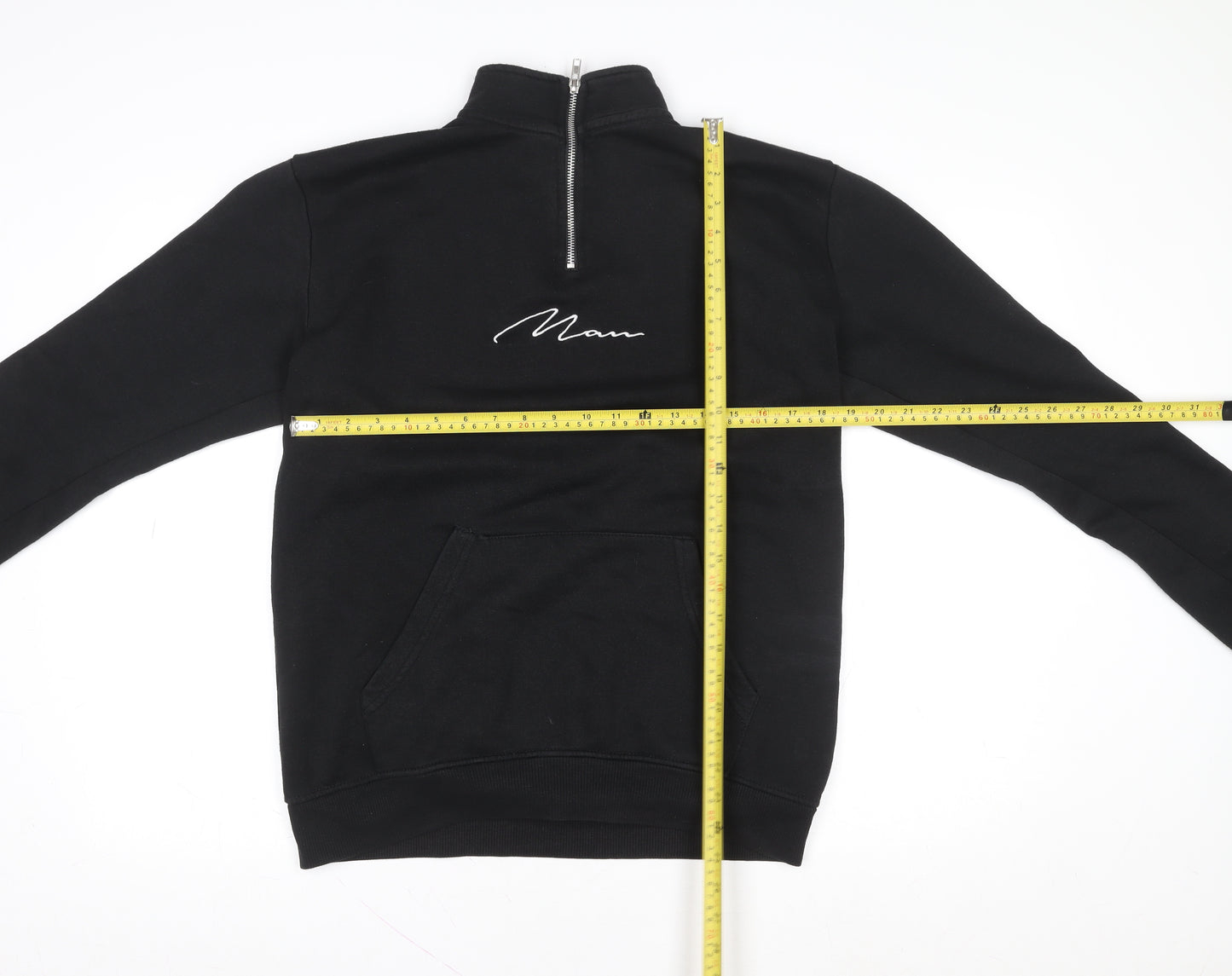 boohooMAN Men’s Black 1/4 Zip Embroidered Sweatshirt Size M