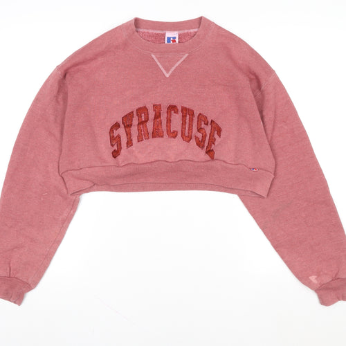 Russell Athletic Womens Pink Cropped Crew Neck Sweatshirt Size L