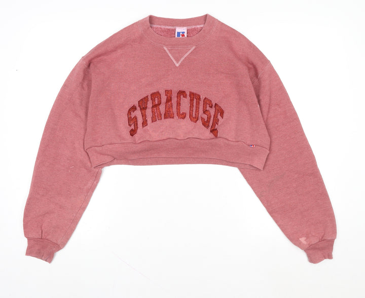 Russell Athletic Womens Pink Cropped Crew Neck Sweatshirt Size L