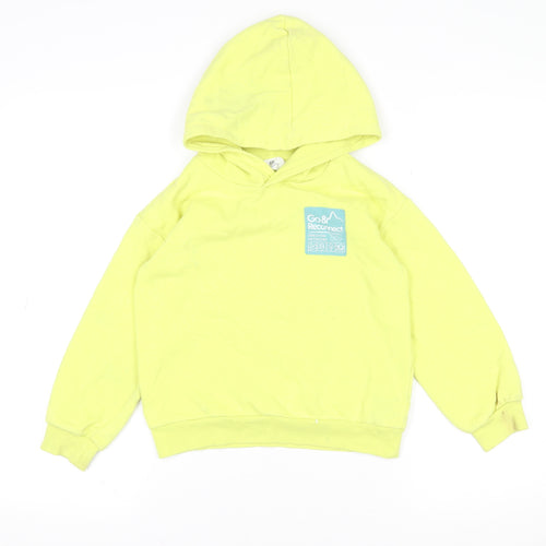 H&M Boys Yellow Go & Reconnect Hoodie 7-8 Years Cotton Blend Graphic Print