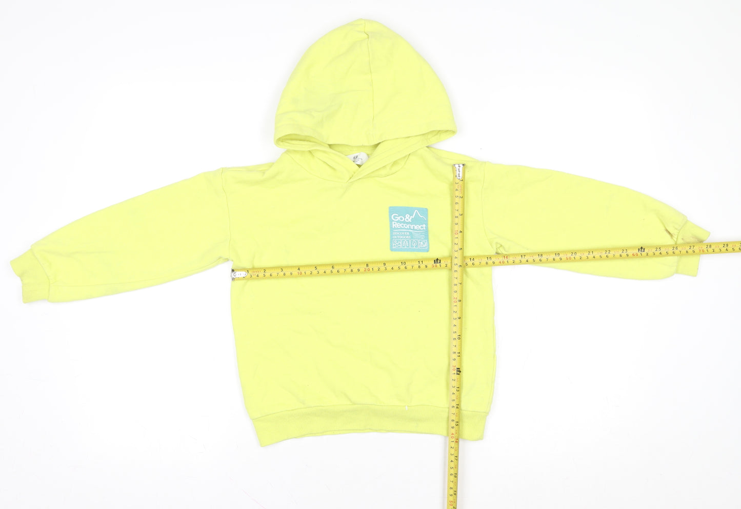 H&M Boys Yellow Go & Reconnect Hoodie 7-8 Years Cotton Blend Graphic Print