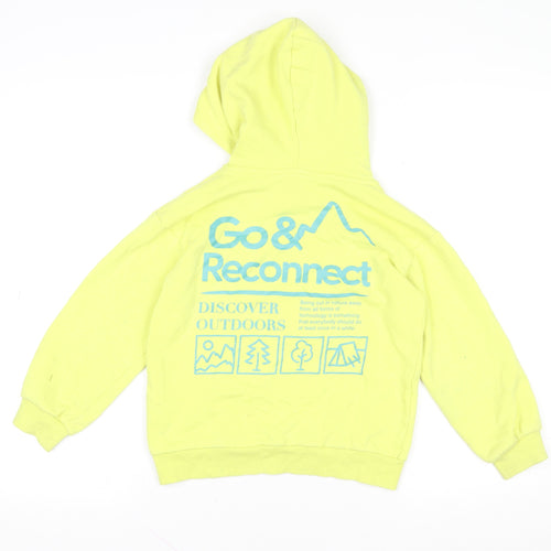 H&M Boys Yellow Go & Reconnect Hoodie 7-8 Years Cotton Blend Graphic Print