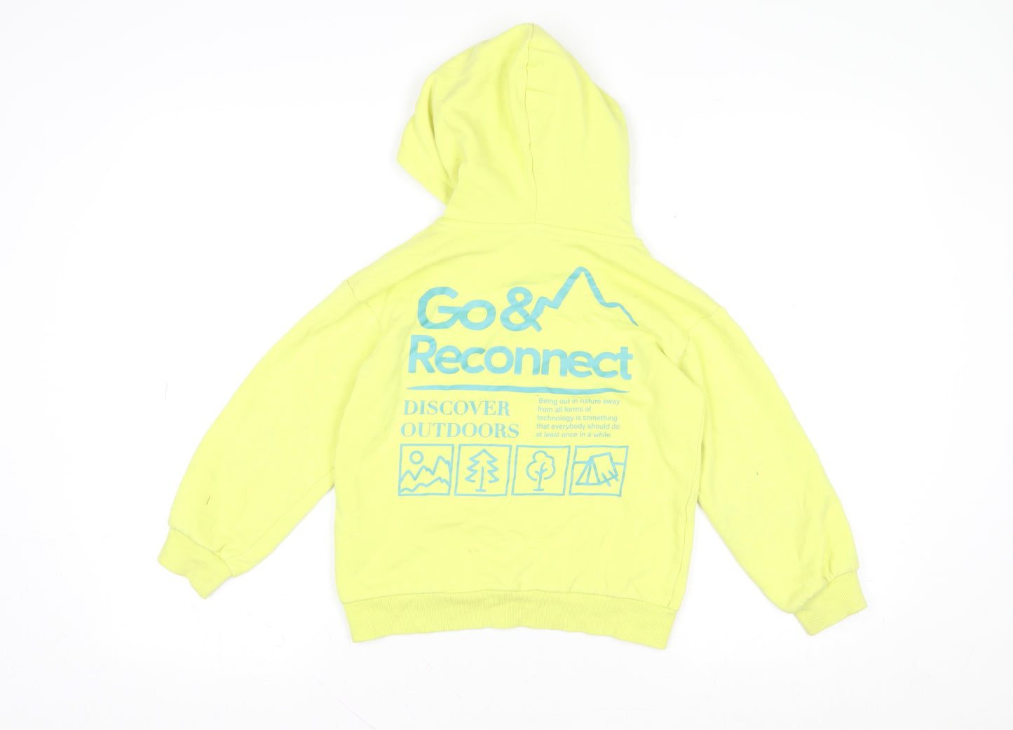 H&M Boys Yellow Go & Reconnect Hoodie 7-8 Years Cotton Blend Graphic Print