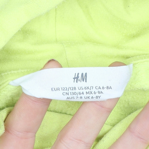 H&M Boys Yellow Go & Reconnect Hoodie 7-8 Years Cotton Blend Graphic Print