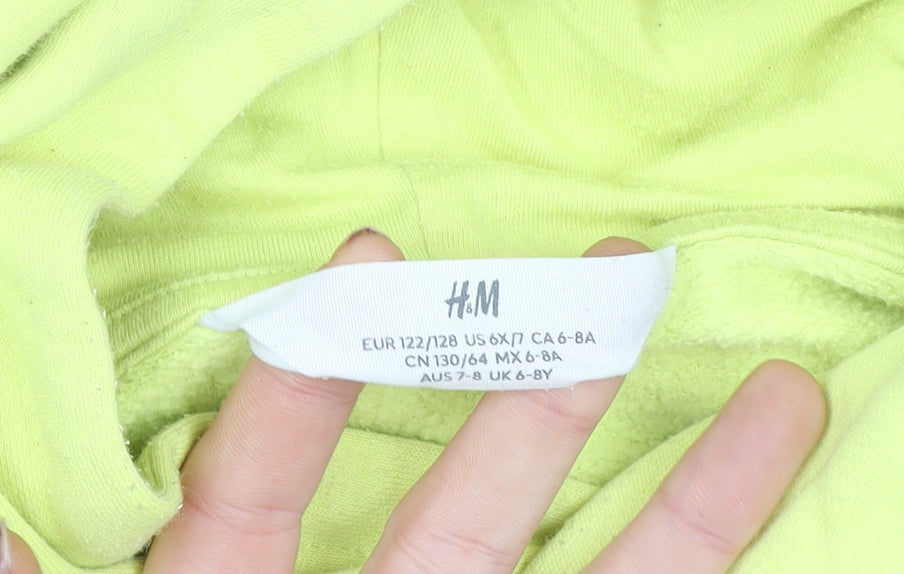 H&M Boys Yellow Go & Reconnect Hoodie 7-8 Years Cotton Blend Graphic Print