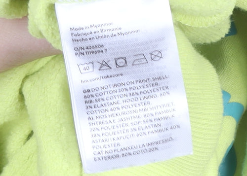 H&M Boys Yellow Go & Reconnect Hoodie 7-8 Years Cotton Blend Graphic Print