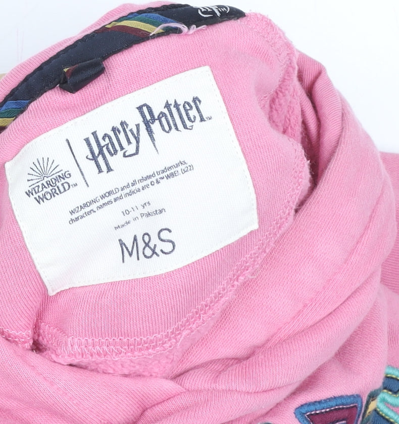 Marks and Spencer Girls Pink Harry Potter Hogwarts Pullover Hoodie 10-11 Years