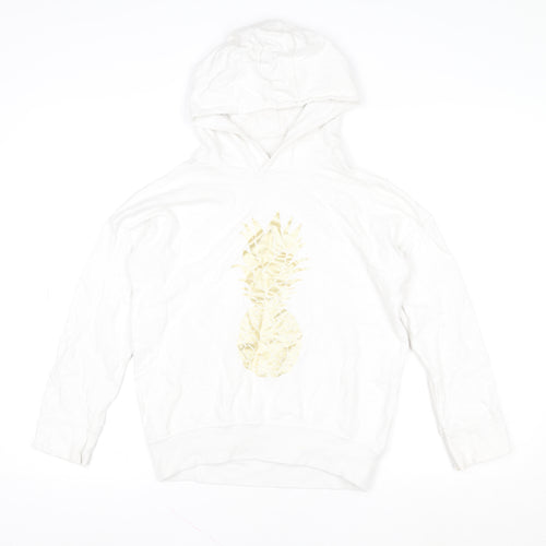 Next Girls White 11 Years Pineapple Print Cotton Pullover Hoodie