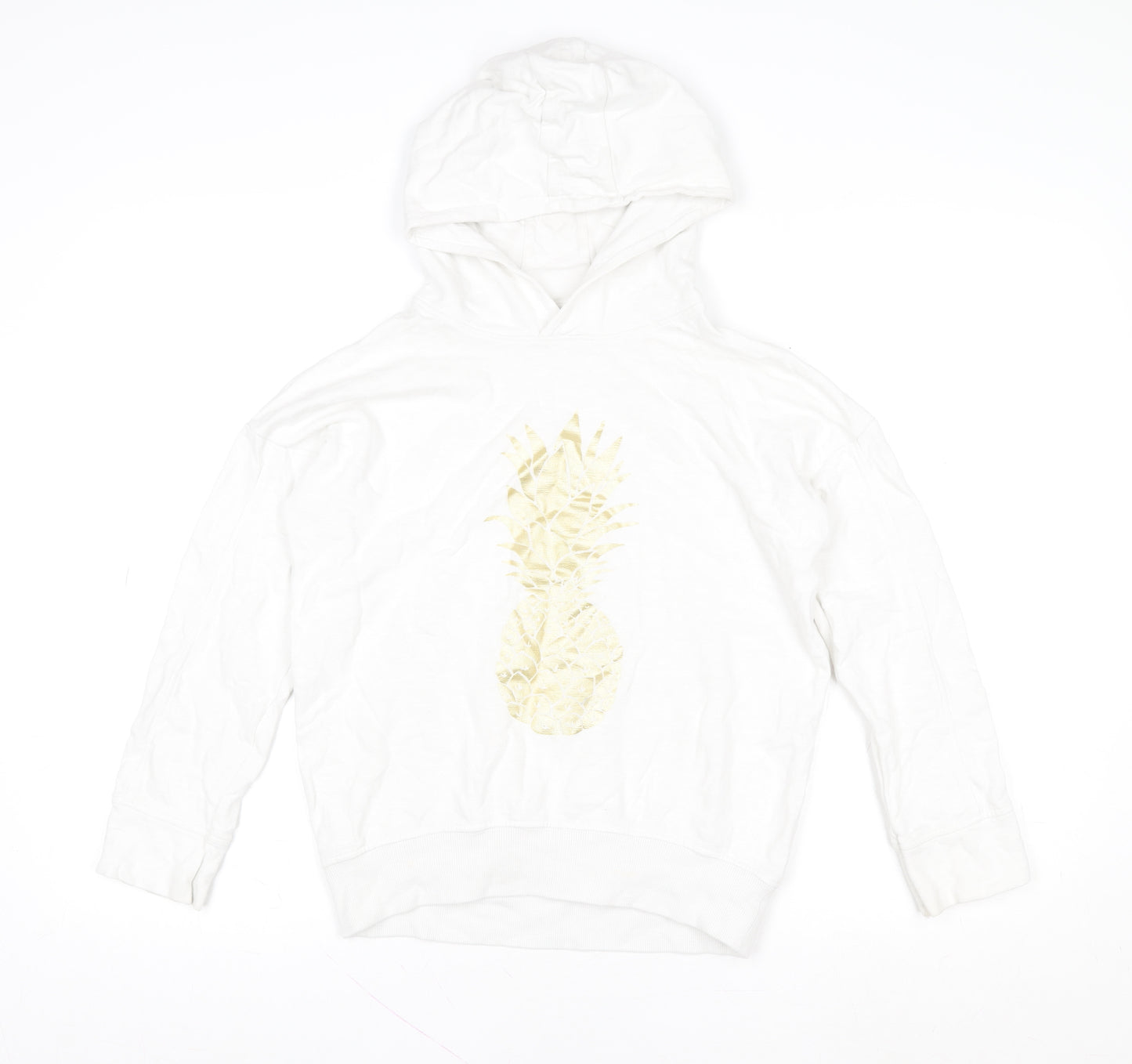 Next Girls White 11 Years Pineapple Print Cotton Pullover Hoodie