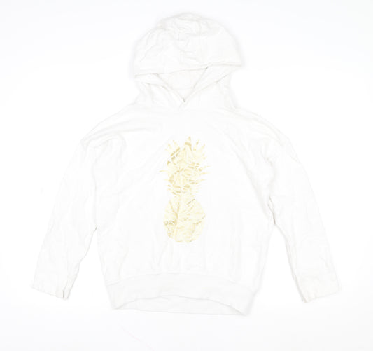 Next Girls White 11 Years Pineapple Print Cotton Pullover Hoodie
