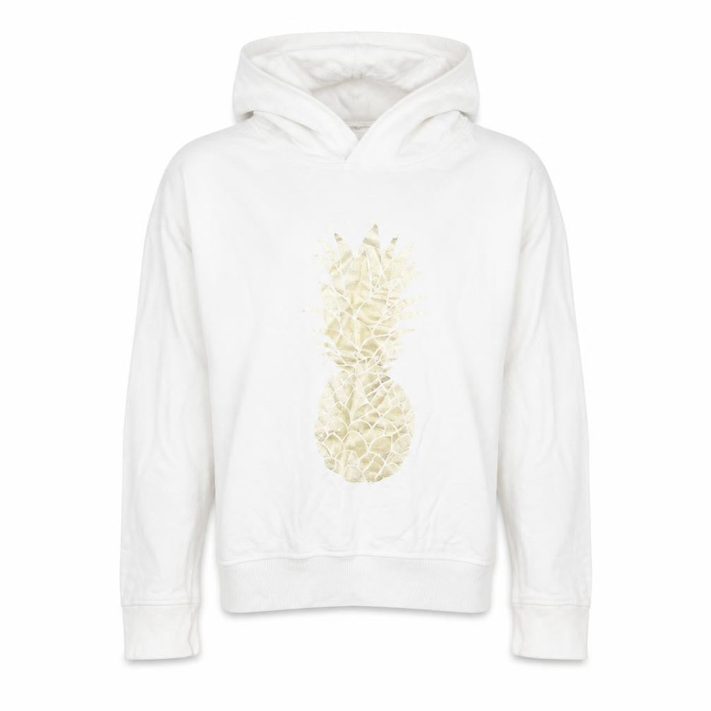 Front view of Next girls’ white 11 years pineapple print cotton pullover hoodie