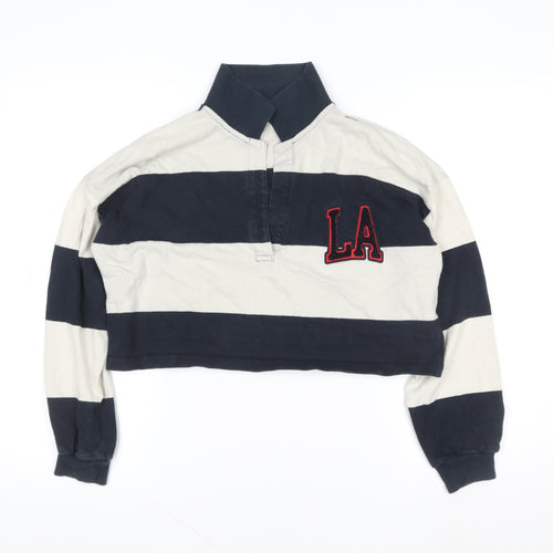 Pull&Bear Women Navy & White Striped LA Rugby Sweatshirt S