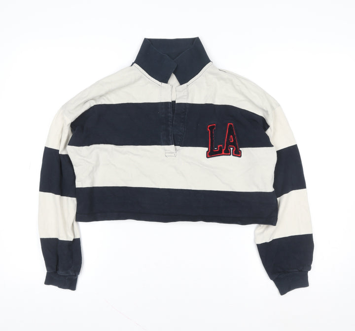 Pull&Bear Women Navy & White Striped LA Rugby Sweatshirt S