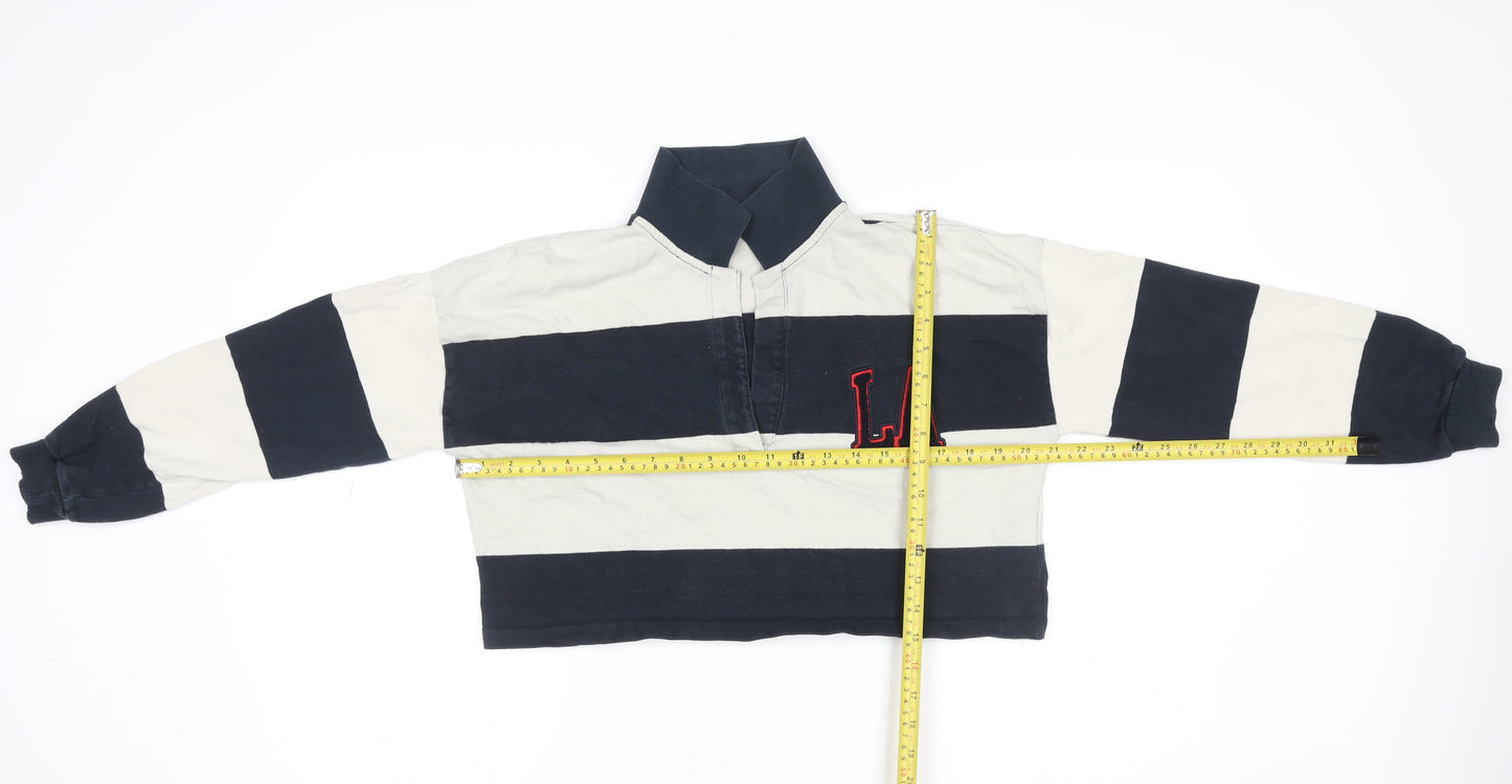 Pull&Bear Women Navy & White Striped LA Rugby Sweatshirt S