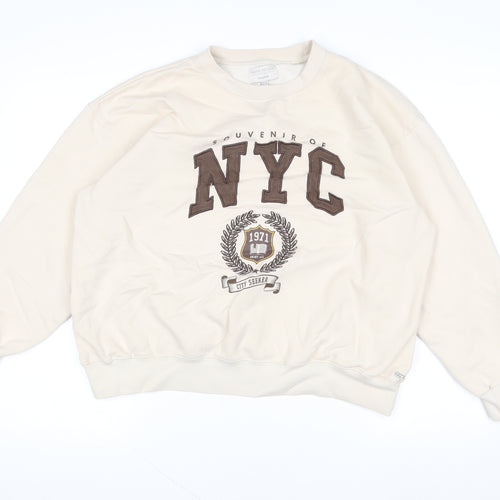 Pull&Bear Teen Beige NYC Graphic Pullover Sweatshirt Size M